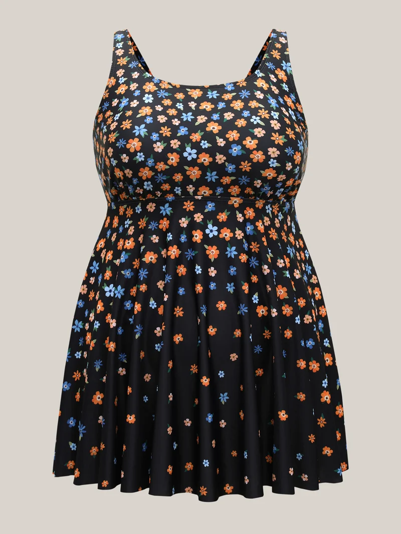 Colorful Floral Print Adjustable Swim Dress