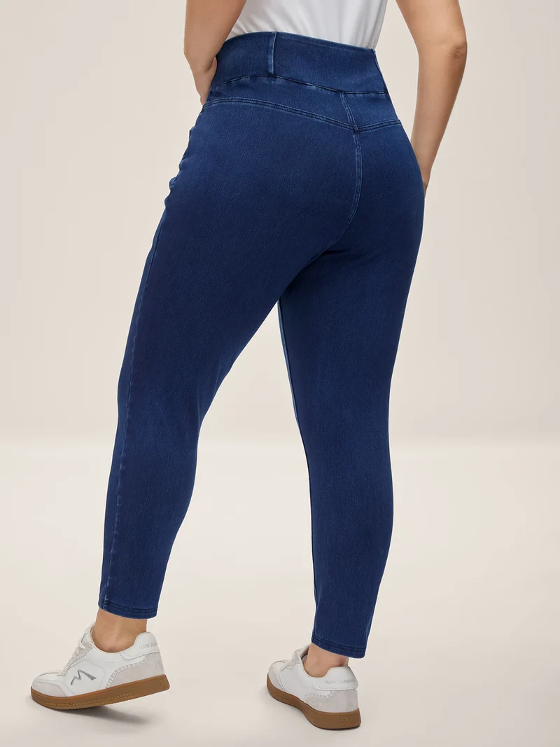 Overlap Hem Yoga Stretch Skinny Knit Jeans