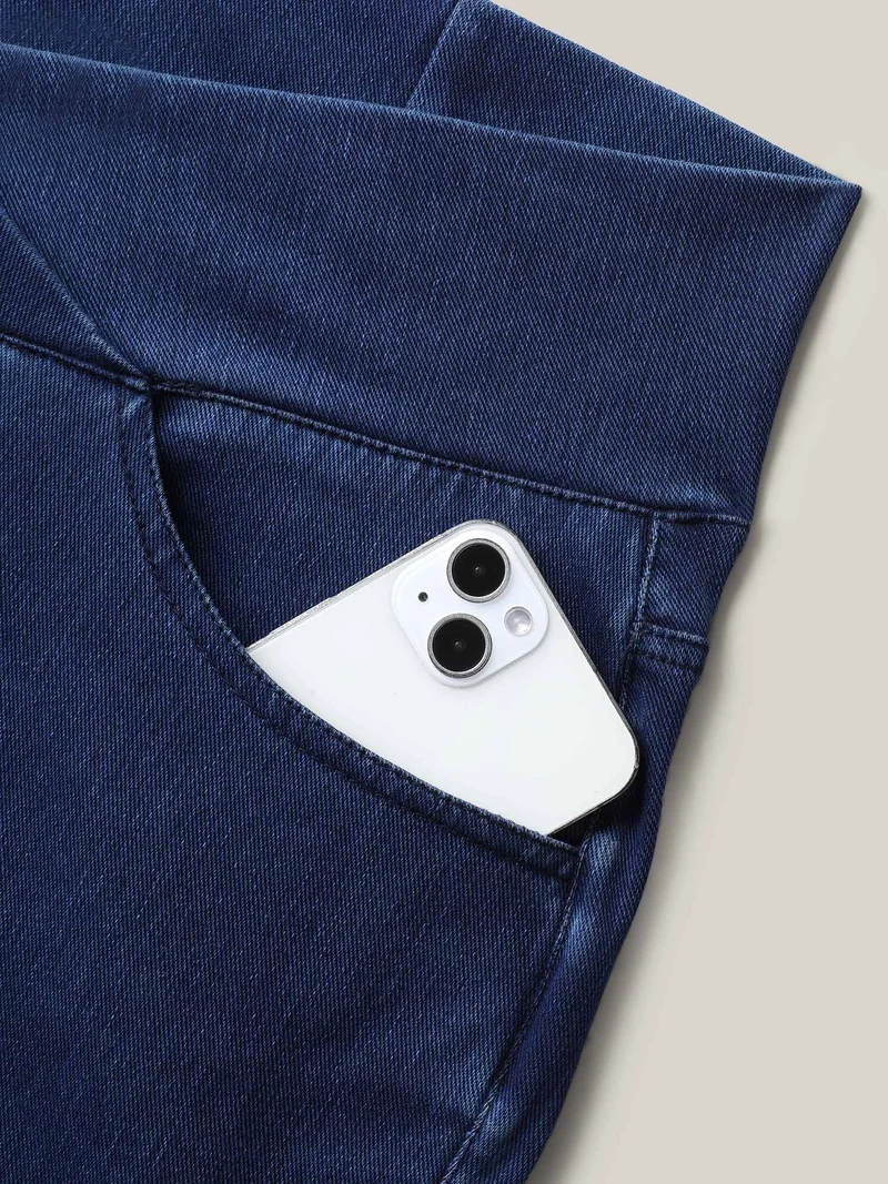 Overlap Hem Yoga Stretch Skinny Knit Jeans