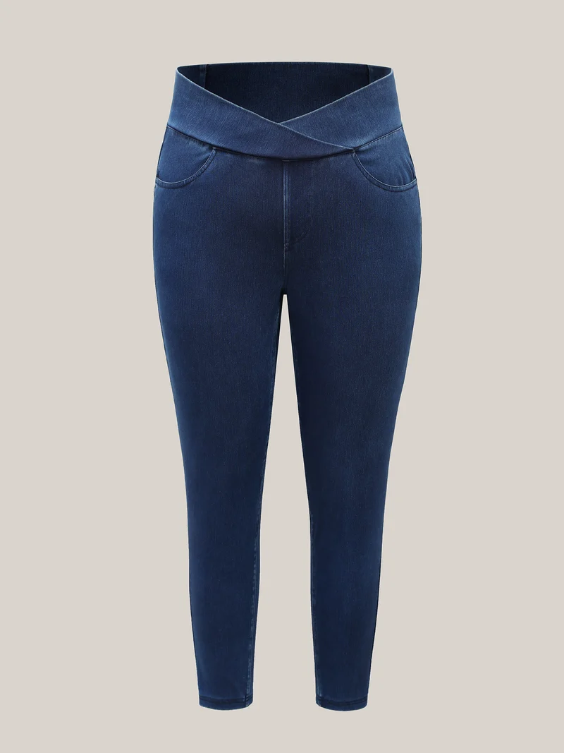 Overlap Hem Yoga Stretch Skinny Knit Jeans