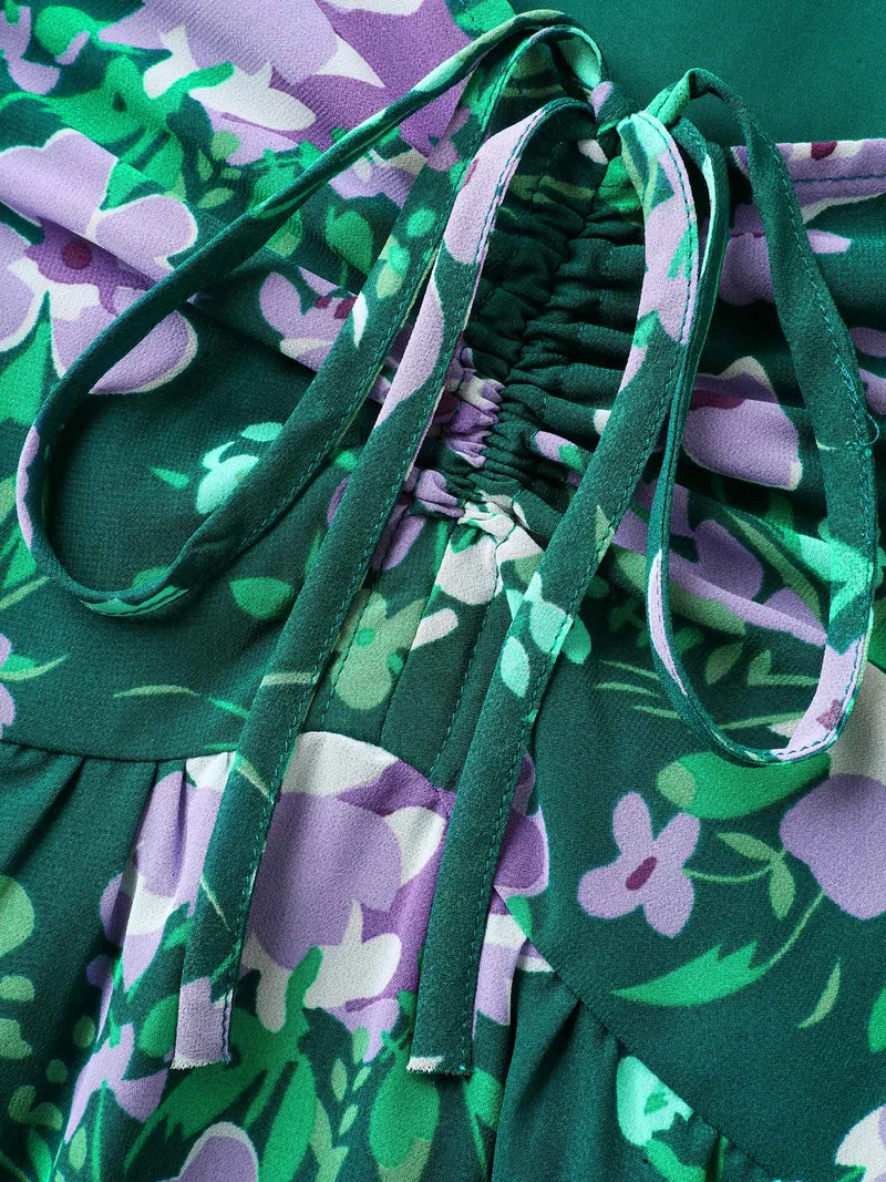Floral Chiffon Ruched Drawstring Midi Dress