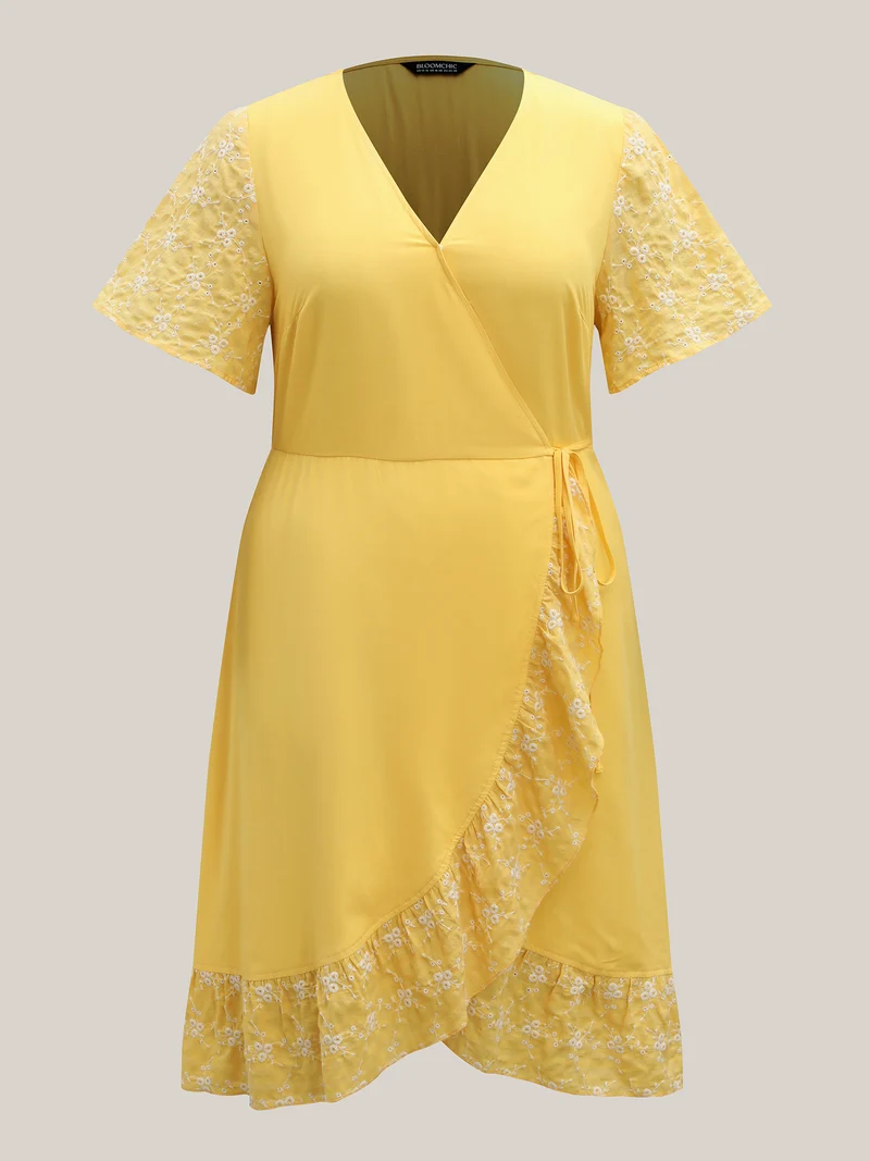 Rayon Textured Color Contrast Overlap Midi Dress