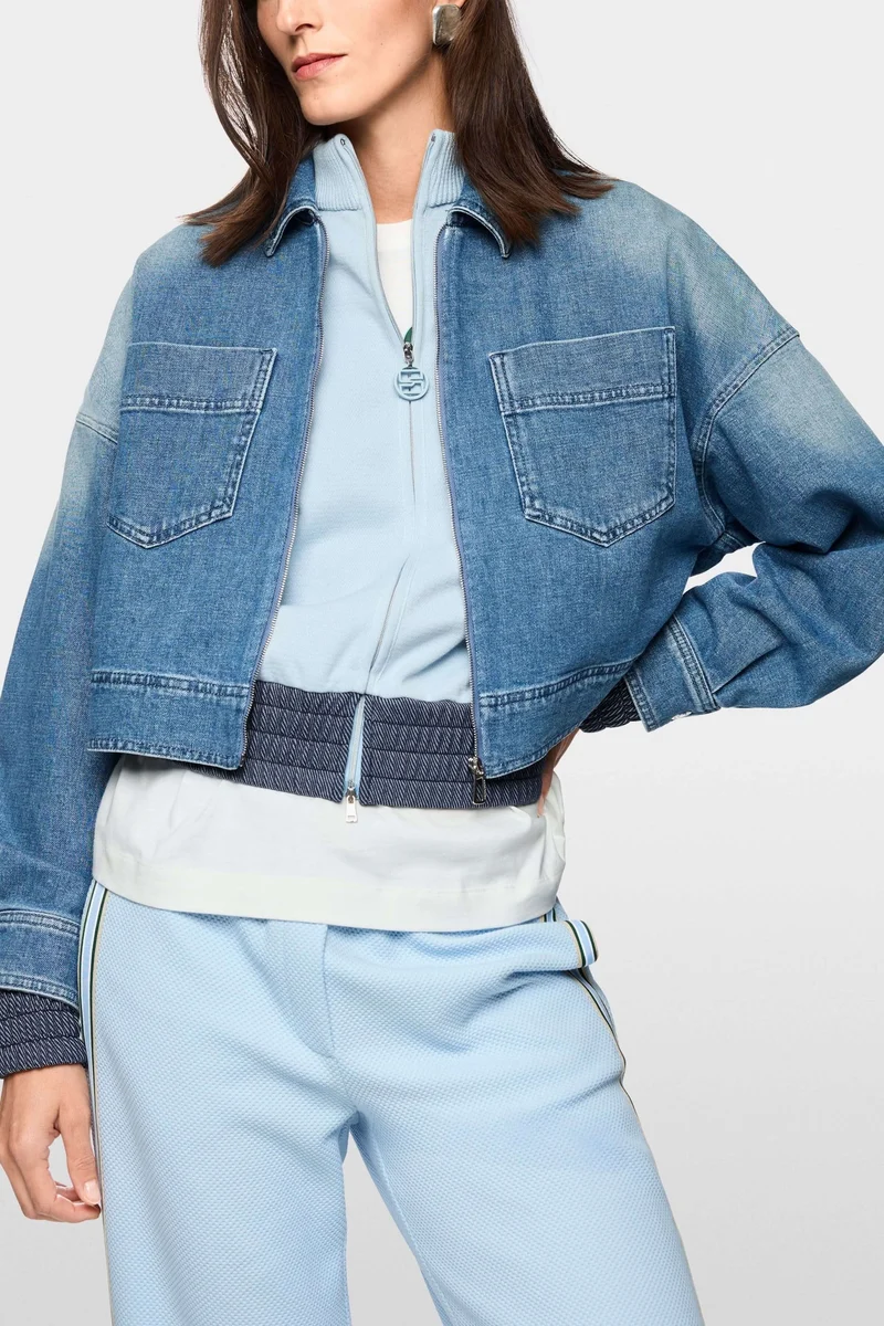 Veste courte en jean avec fermeture éclair