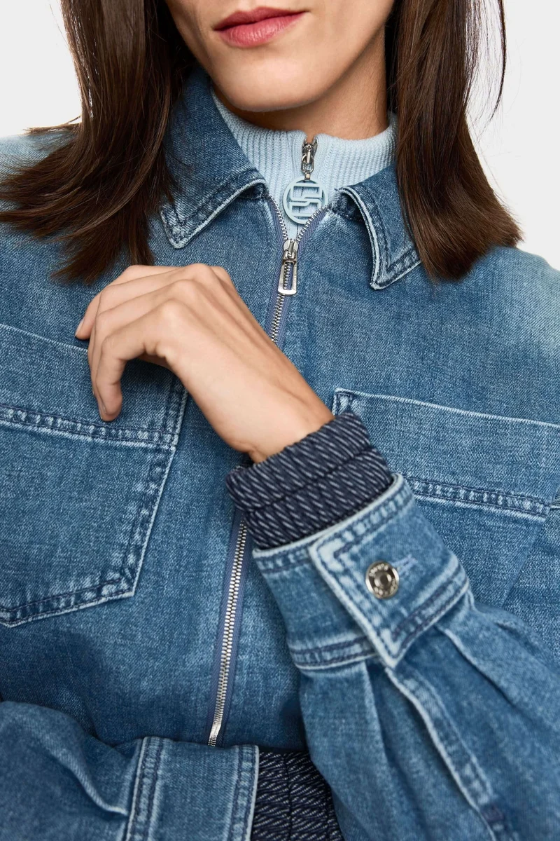 Veste courte en jean avec fermeture éclair