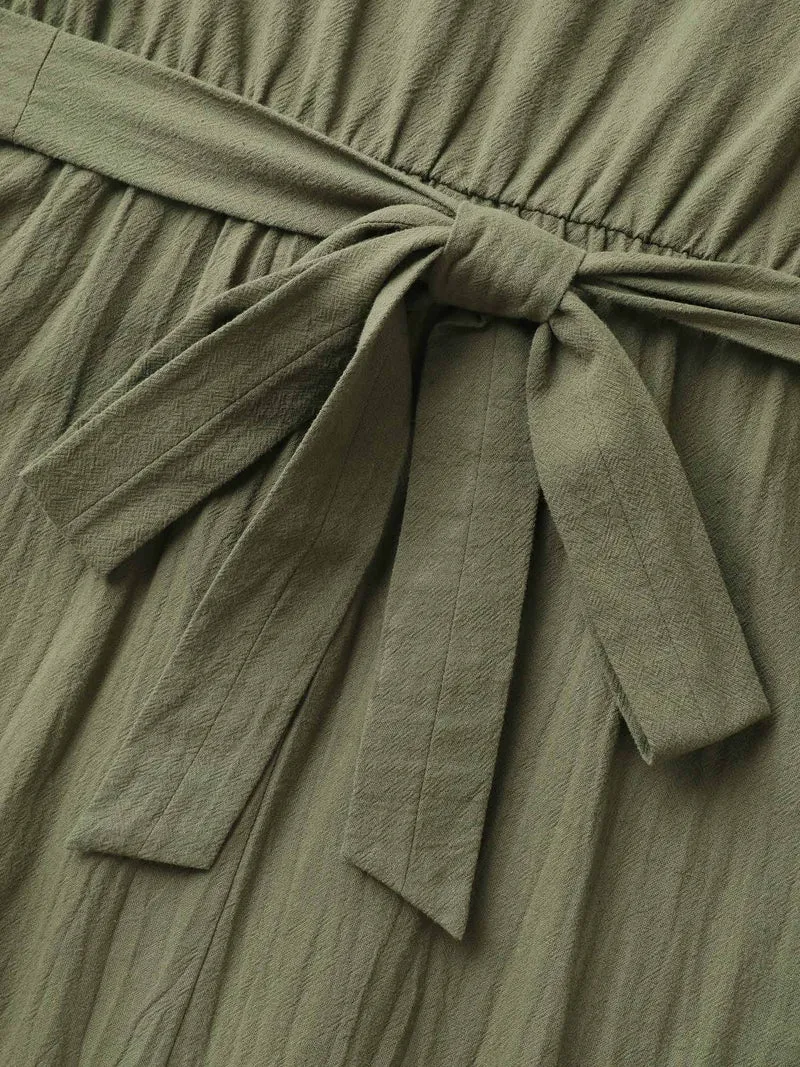 Cotton Back-Tie Overlap Shirt Dress