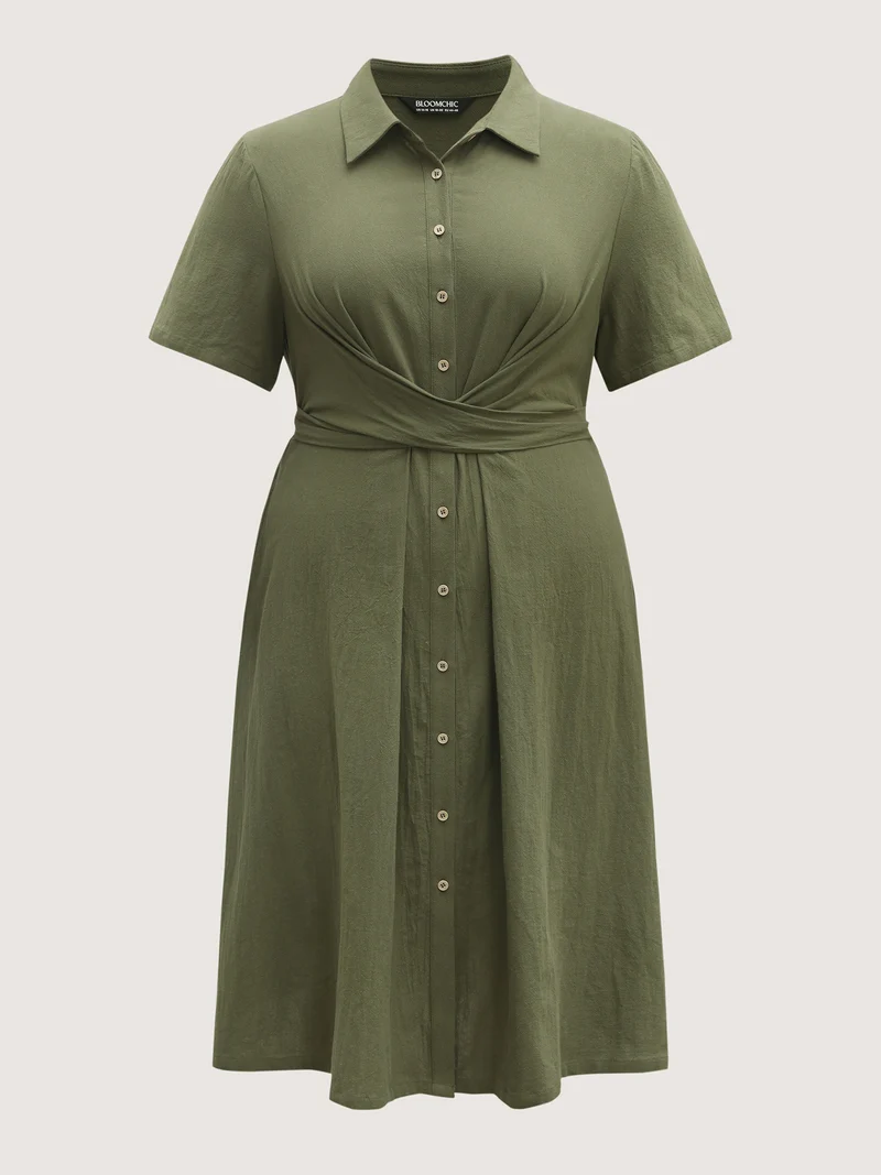 Cotton Back-Tie Overlap Shirt Dress