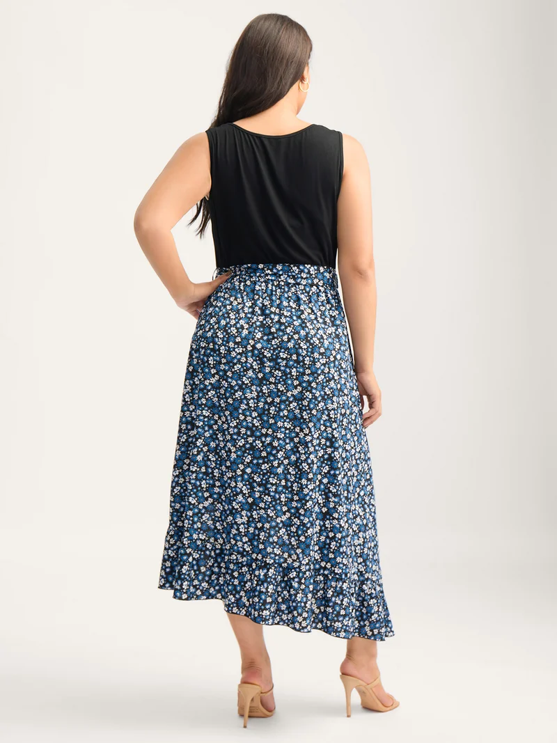 Floral Asymmetrical Hem Bow-Tie Midi Dress