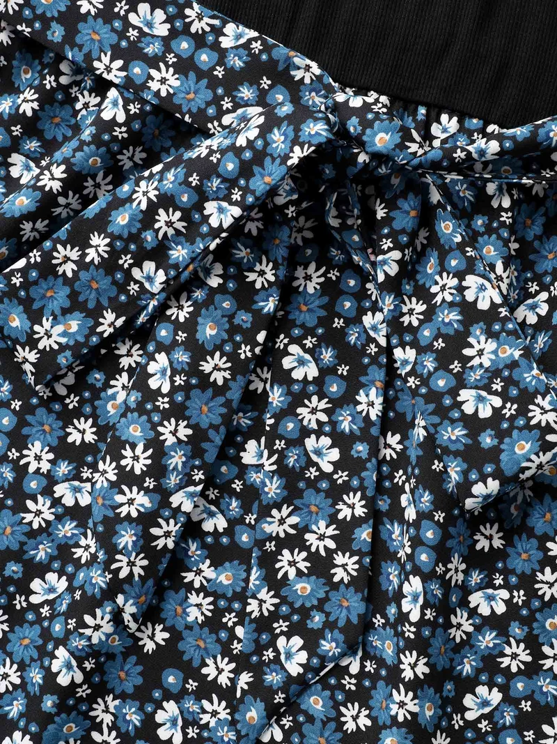 Floral Asymmetrical Hem Bow-Tie Midi Dress