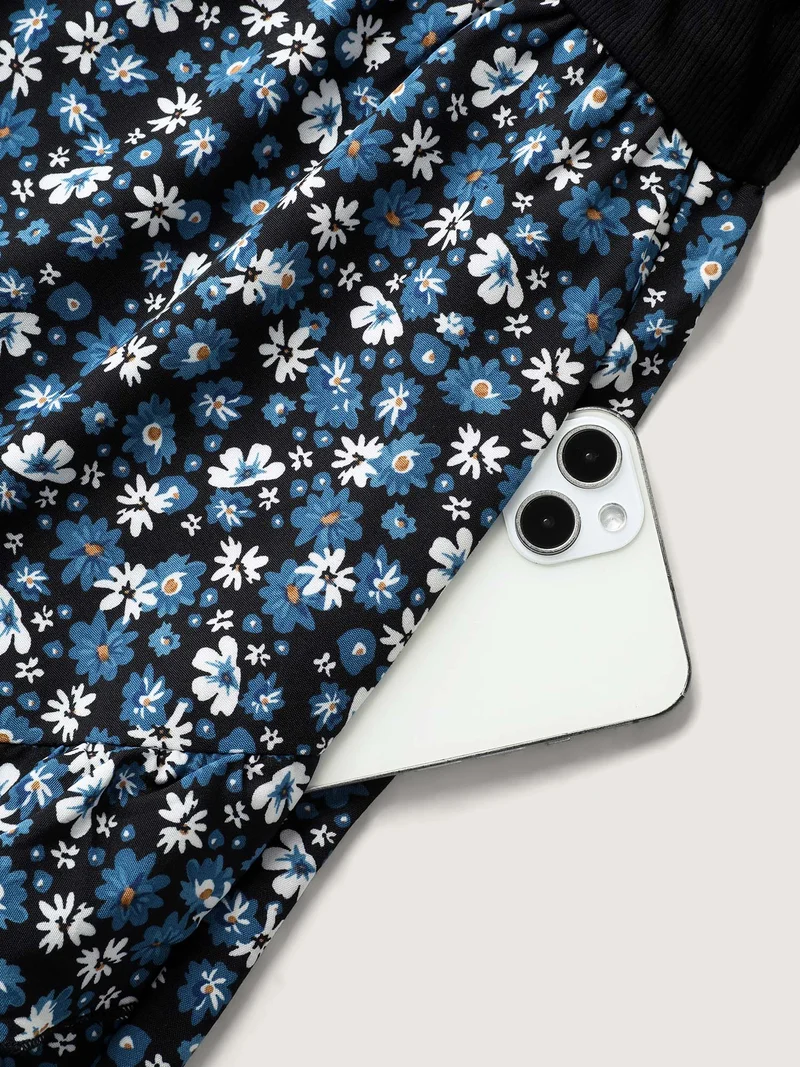 Floral Asymmetrical Hem Bow-Tie Midi Dress