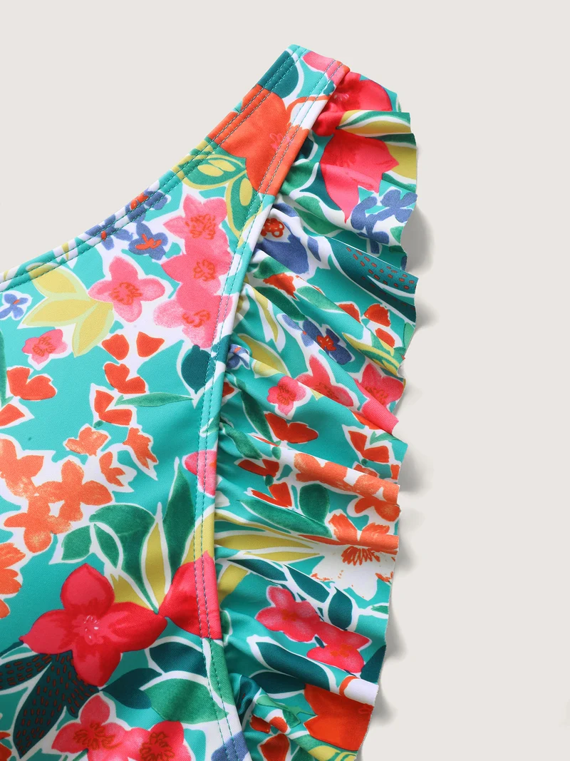 Anti-Float Tie Ruffled Floral Swim Dress