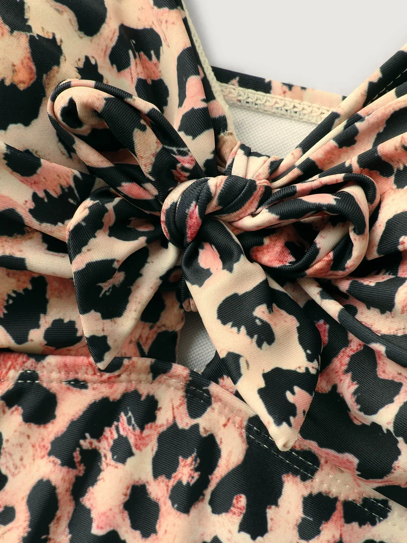 Leopard Print Knotted Front Swim Top