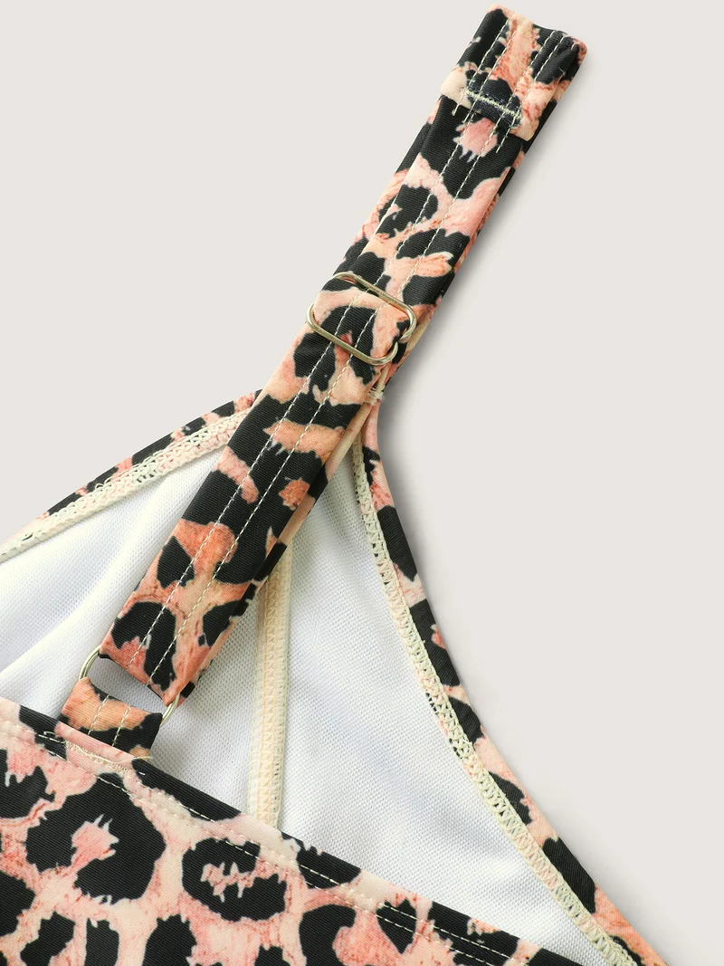 Leopard Print Knotted Front Swim Top