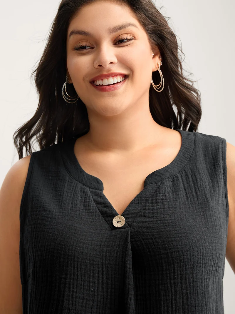 Cotton Button Front Solid Tank Top