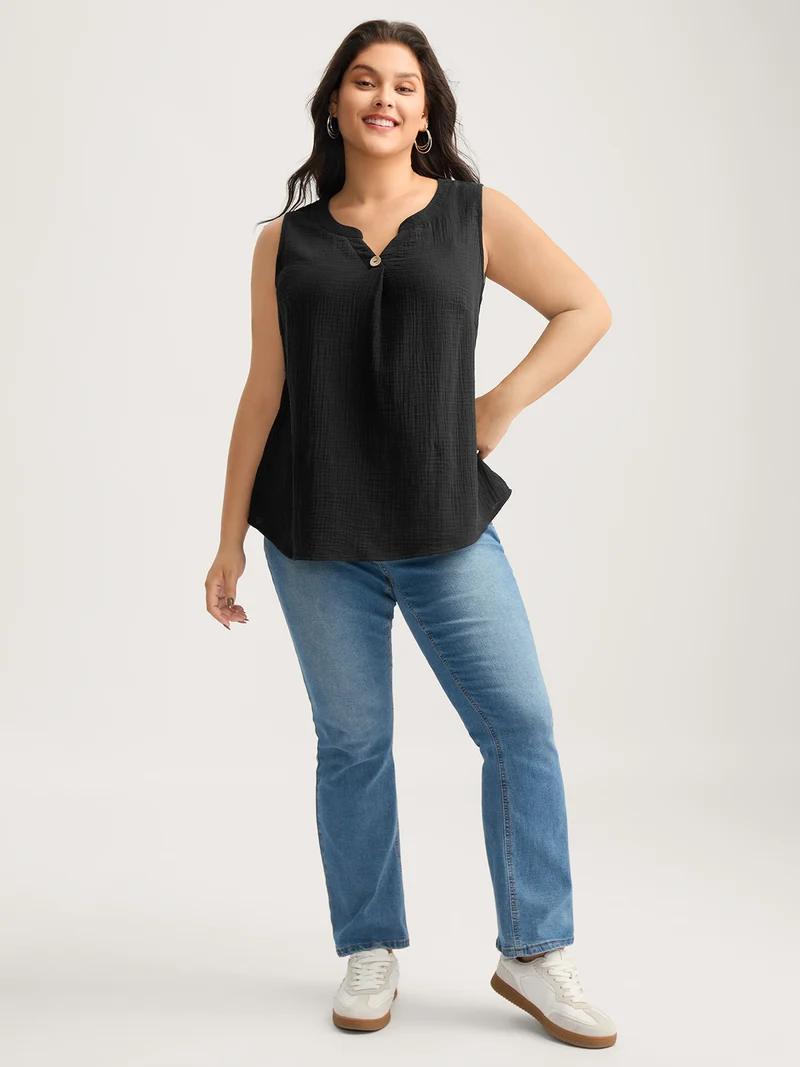 Cotton Button Front Solid Tank Top