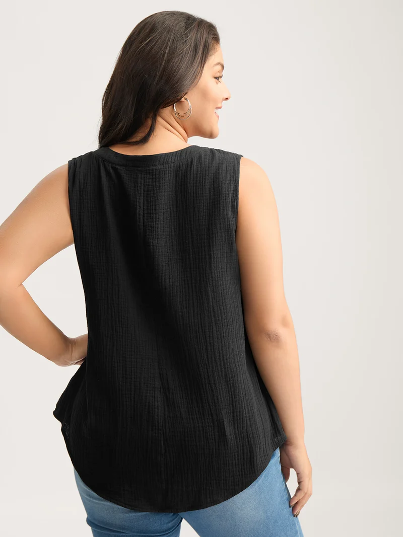 Cotton Button Front Solid Tank Top
