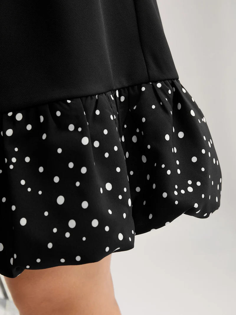 Stretchy Bubble Hem Polka Dots Midi Dress