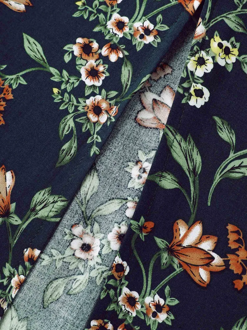 Rayon Floral Side-Tie Stretchy Midi Dress