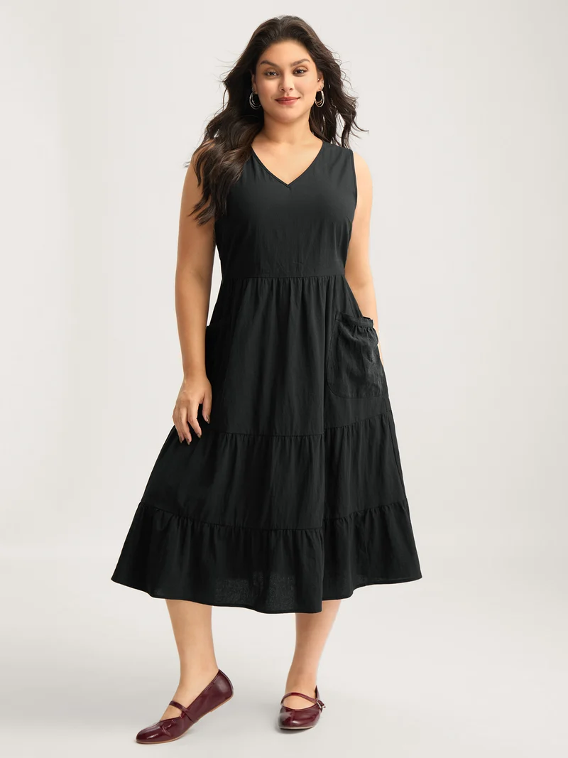 Pure Cotton Spacious Pockets Midi Dress