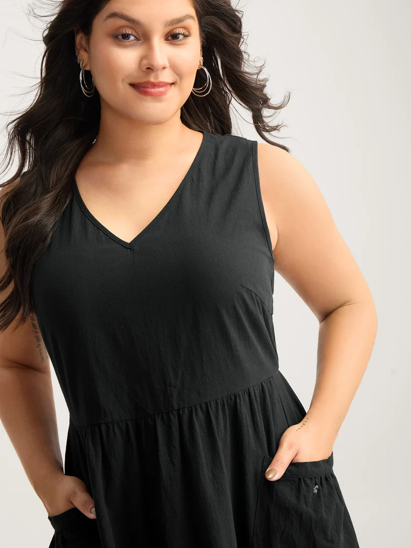 Pure Cotton Spacious Pockets Midi Dress