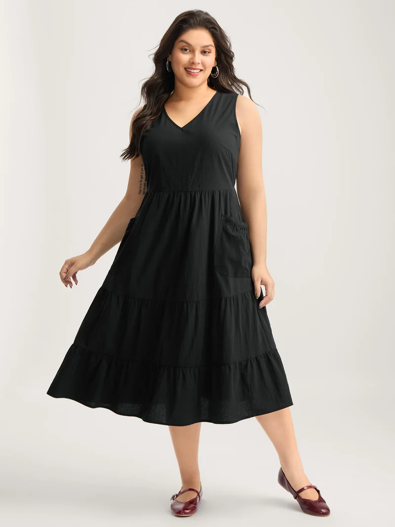 Pure Cotton Spacious Pockets Midi Dress