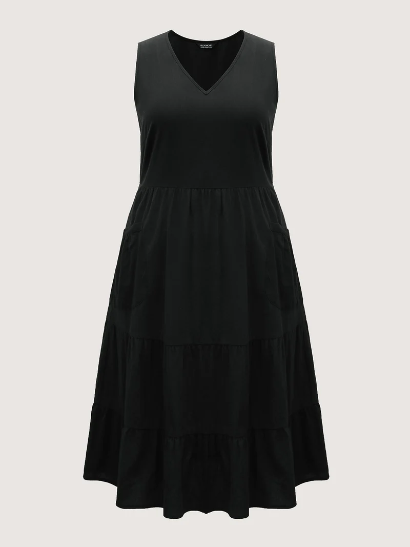 Pure Cotton Spacious Pockets Midi Dress