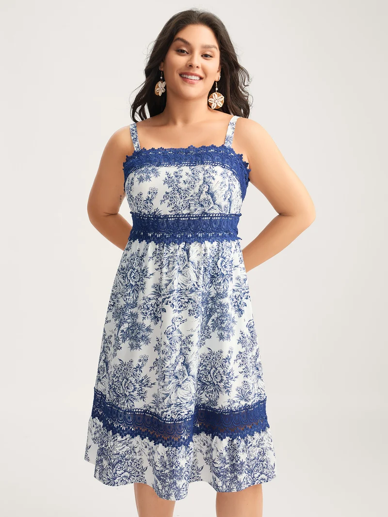 Floral Dreams Lace Spliced Tiered Midi Dress
