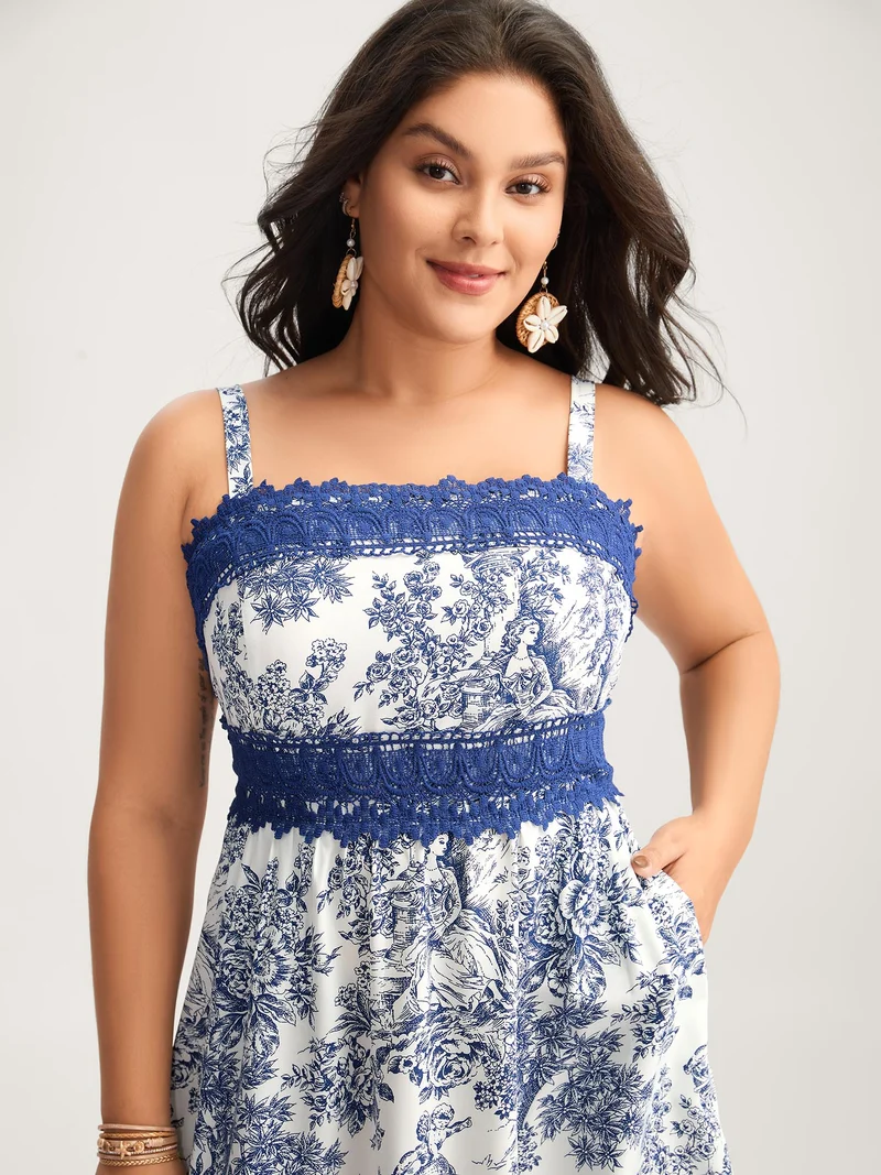Floral Dreams Lace Spliced Tiered Midi Dress