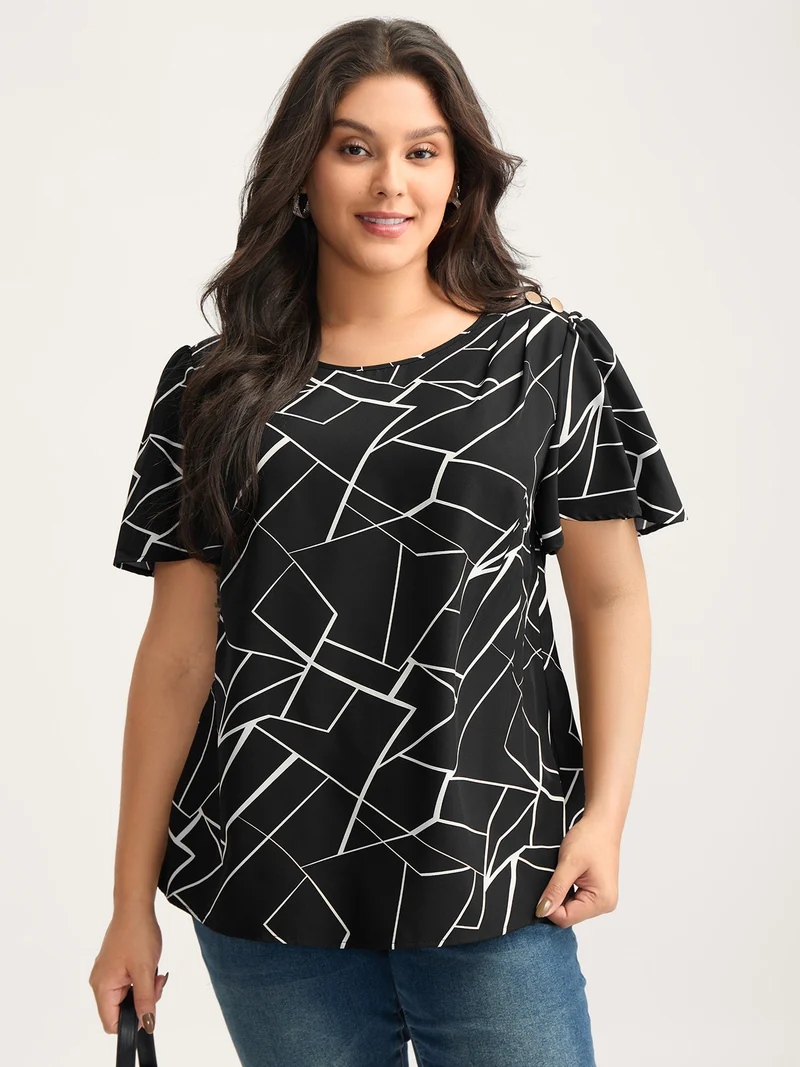 Abstract Detail Button Detail Blouse