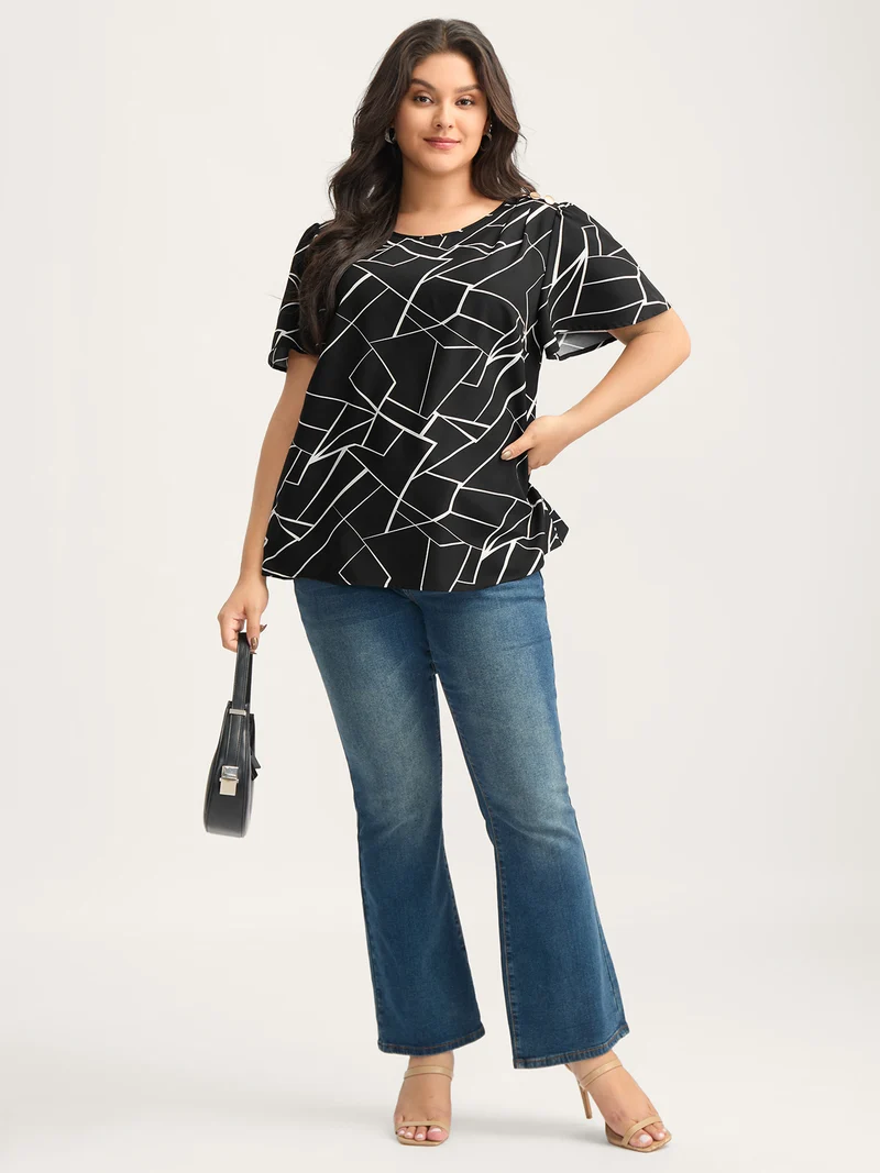 Abstract Detail Button Detail Blouse