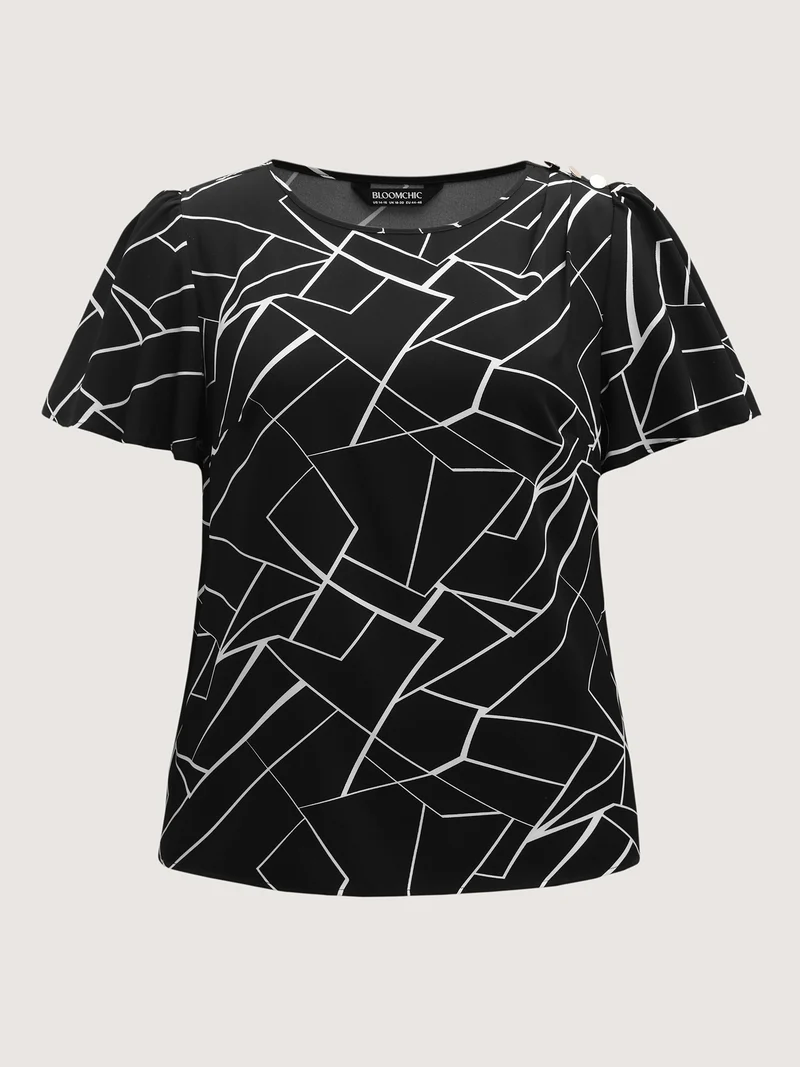 Abstract Detail Button Detail Blouse