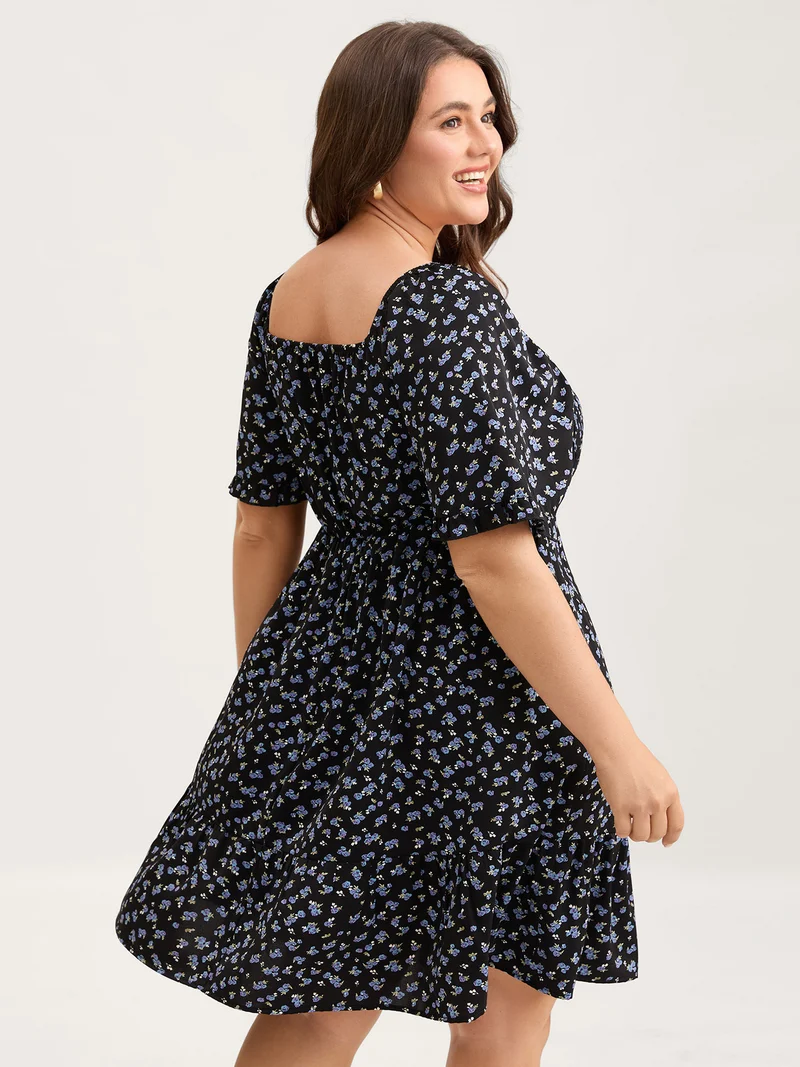 Ditsy Floral Shirred Bodice Midi Dress