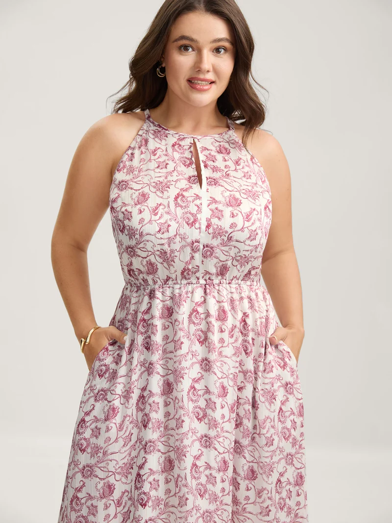 Sweet Florals Halter Neck Midi Dress