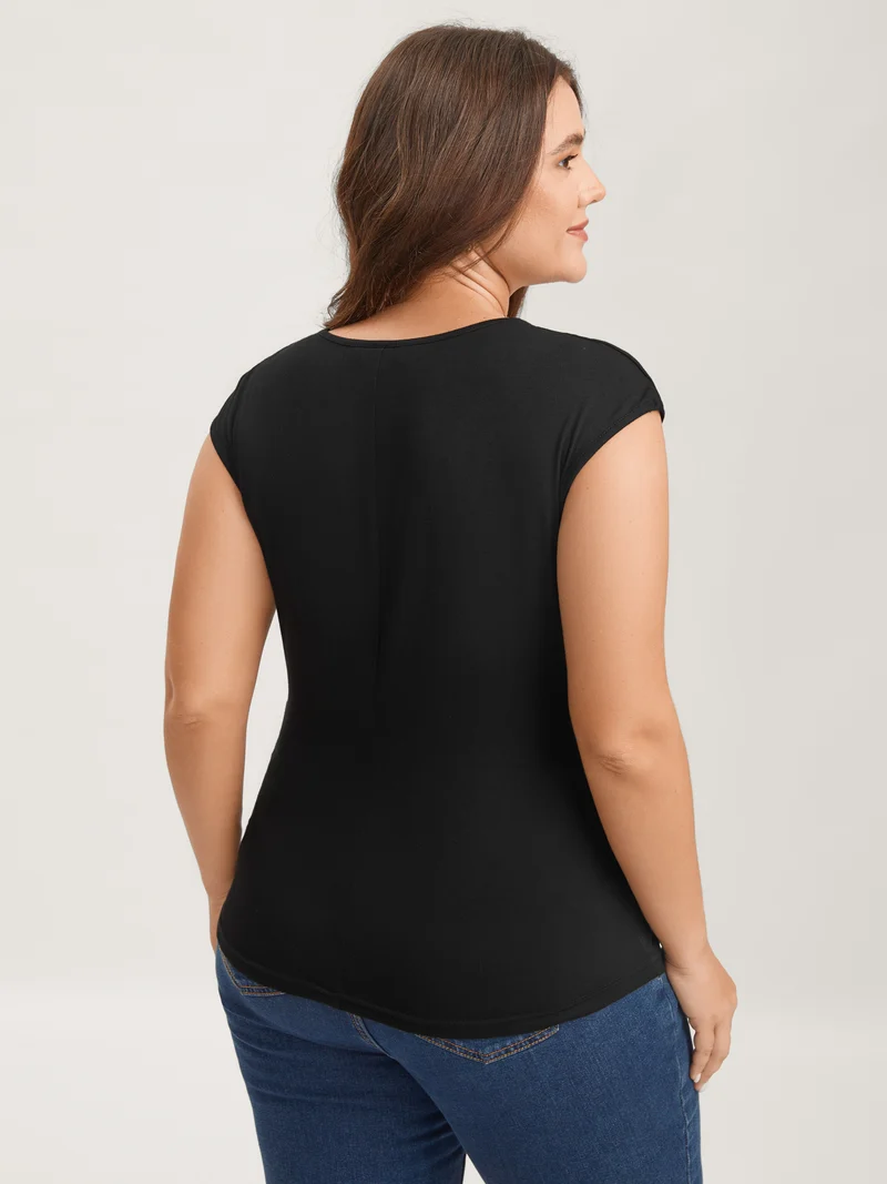 Overlap Knit Sweetheart Neck T-Shirt