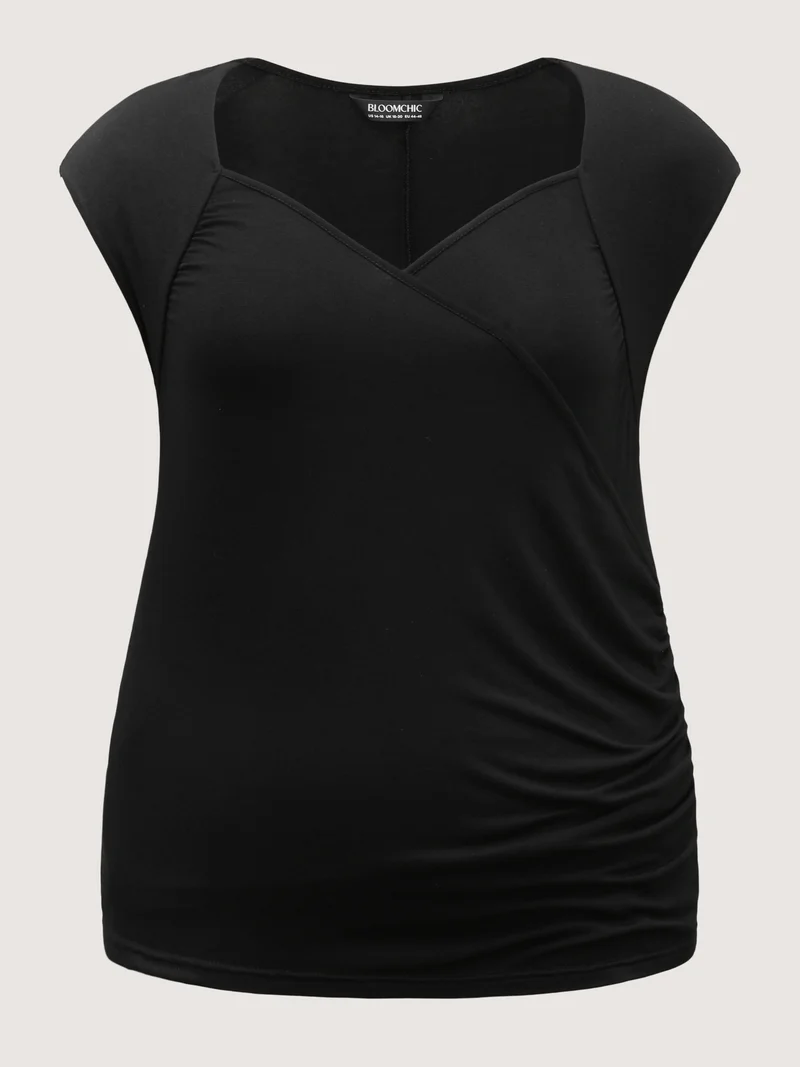 Overlap Knit Sweetheart Neck T-Shirt