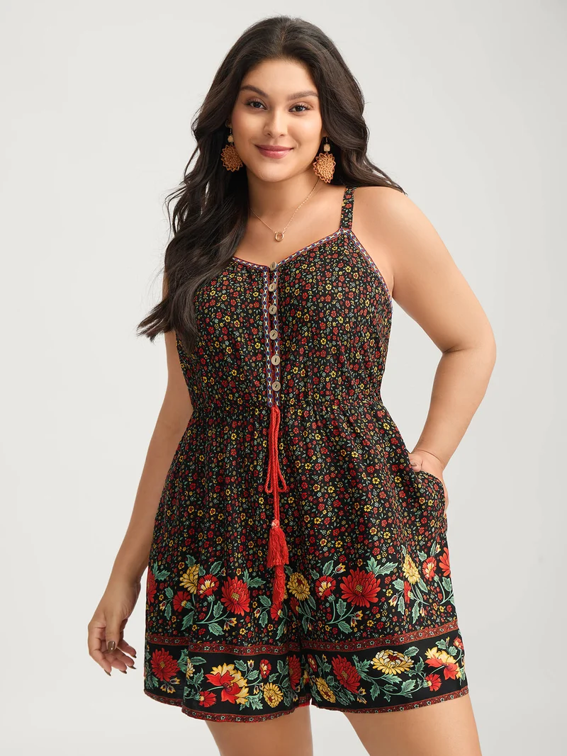 Rayon Radiant Floral Print Pockets Romper