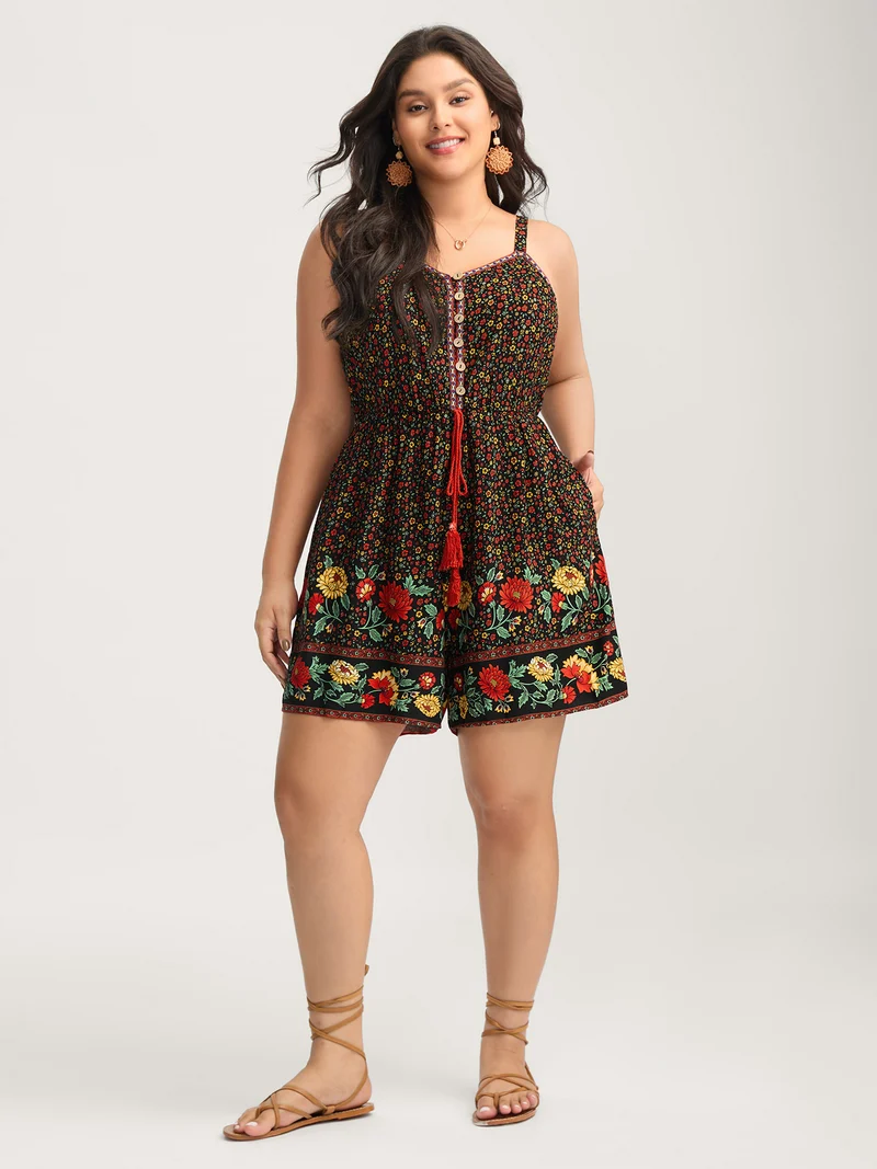 Rayon Radiant Floral Print Pockets Romper