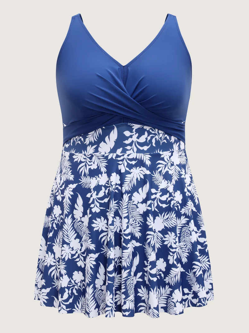 Twist Front Floral Print Swim Dress