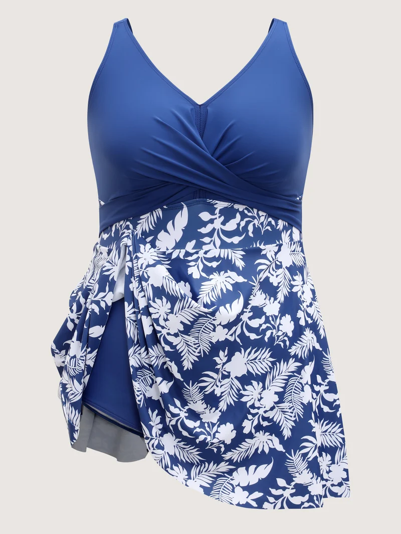 Twist Front Floral Print Swim Dress
