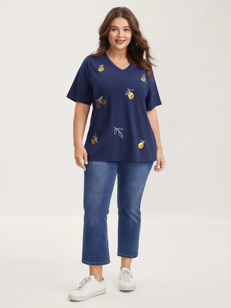Citrus Embroidered Shimmery Solid T-Shirt