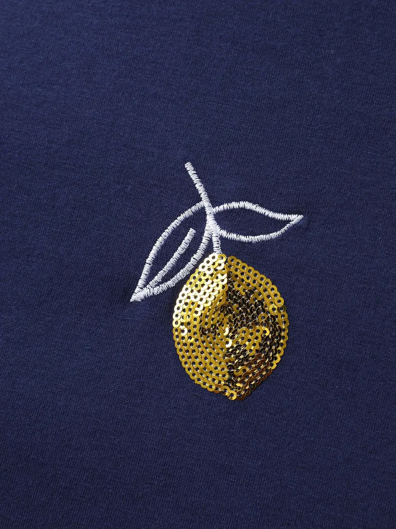 Citrus Embroidered Shimmery Solid T-Shirt