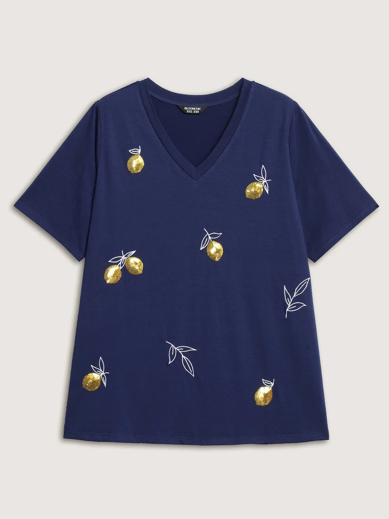 Citrus Embroidered Shimmery Solid T-Shirt