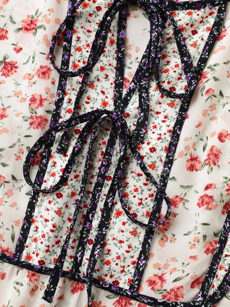 Floral Panel Ruffled Sleeve Blouse