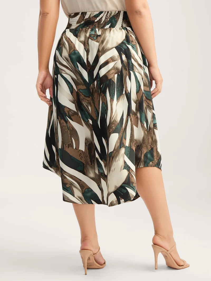 Brushstroke Print Stretchy Waist Midi Skirt