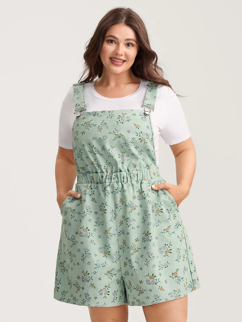 Pure Cotton Overall Straps Pockets Romper