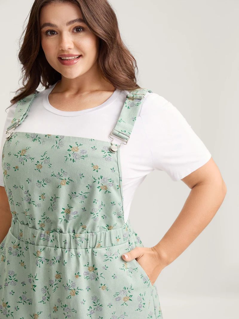 Pure Cotton Overall Straps Pockets Romper