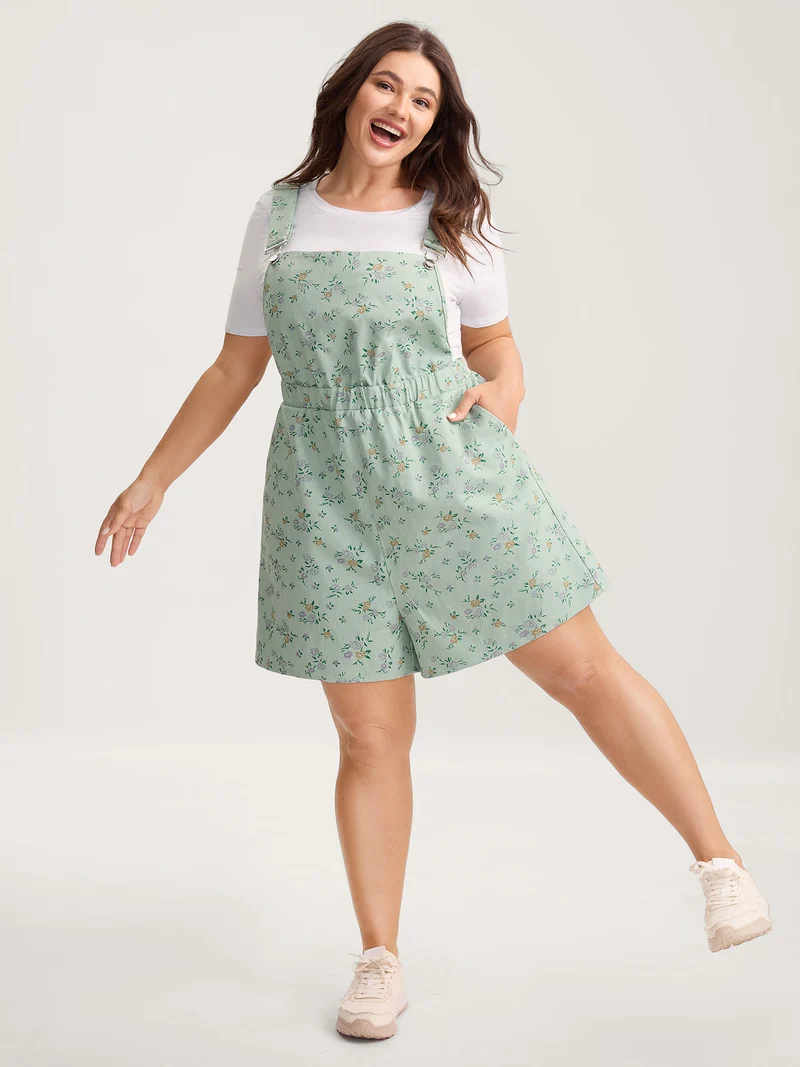 Pure Cotton Overall Straps Pockets Romper