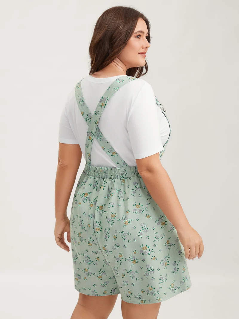 Pure Cotton Overall Straps Pockets Romper