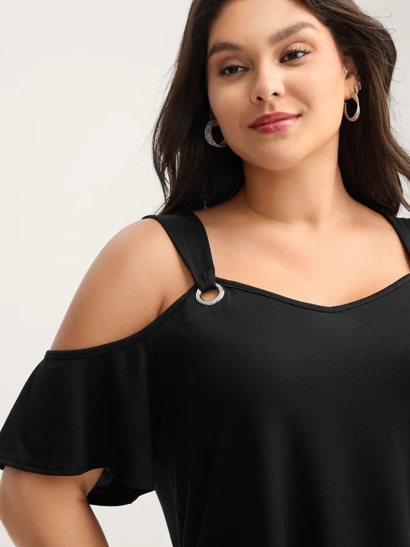Off-Shoulder Loop Detail T-Shirt
