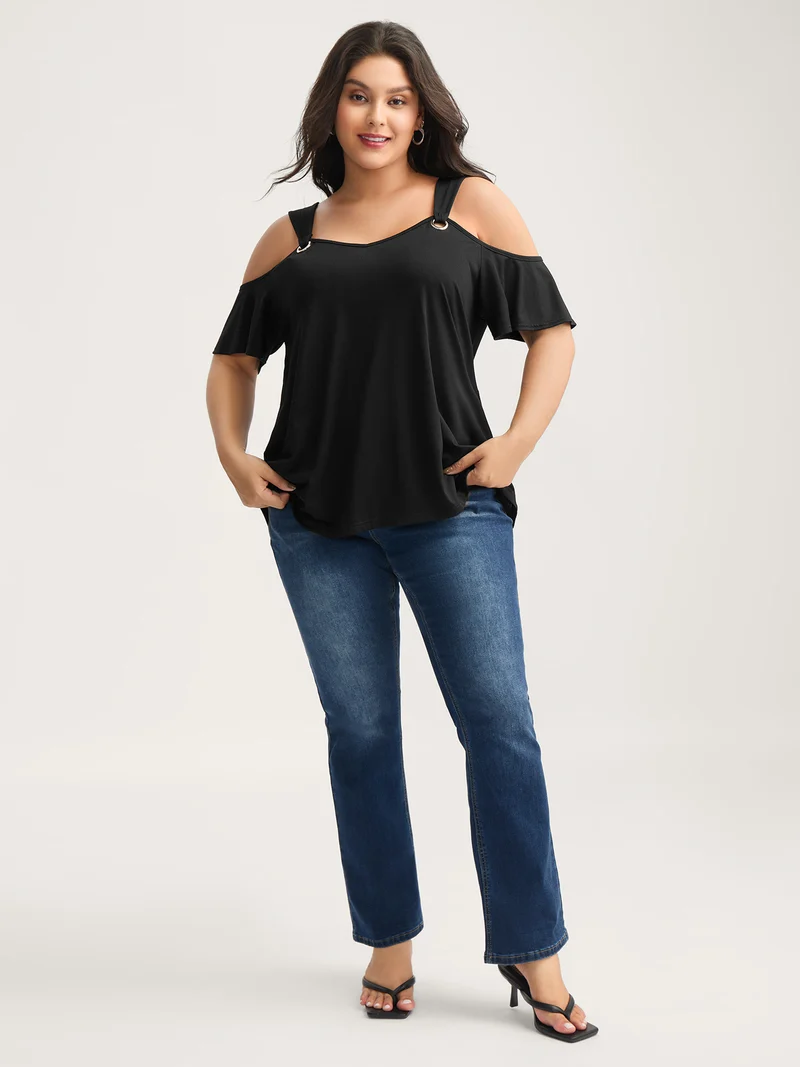 Off-Shoulder Loop Detail T-Shirt