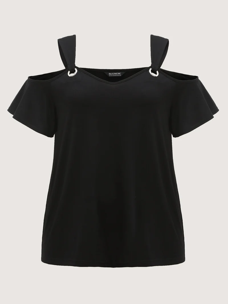 Off-Shoulder Loop Detail T-Shirt
